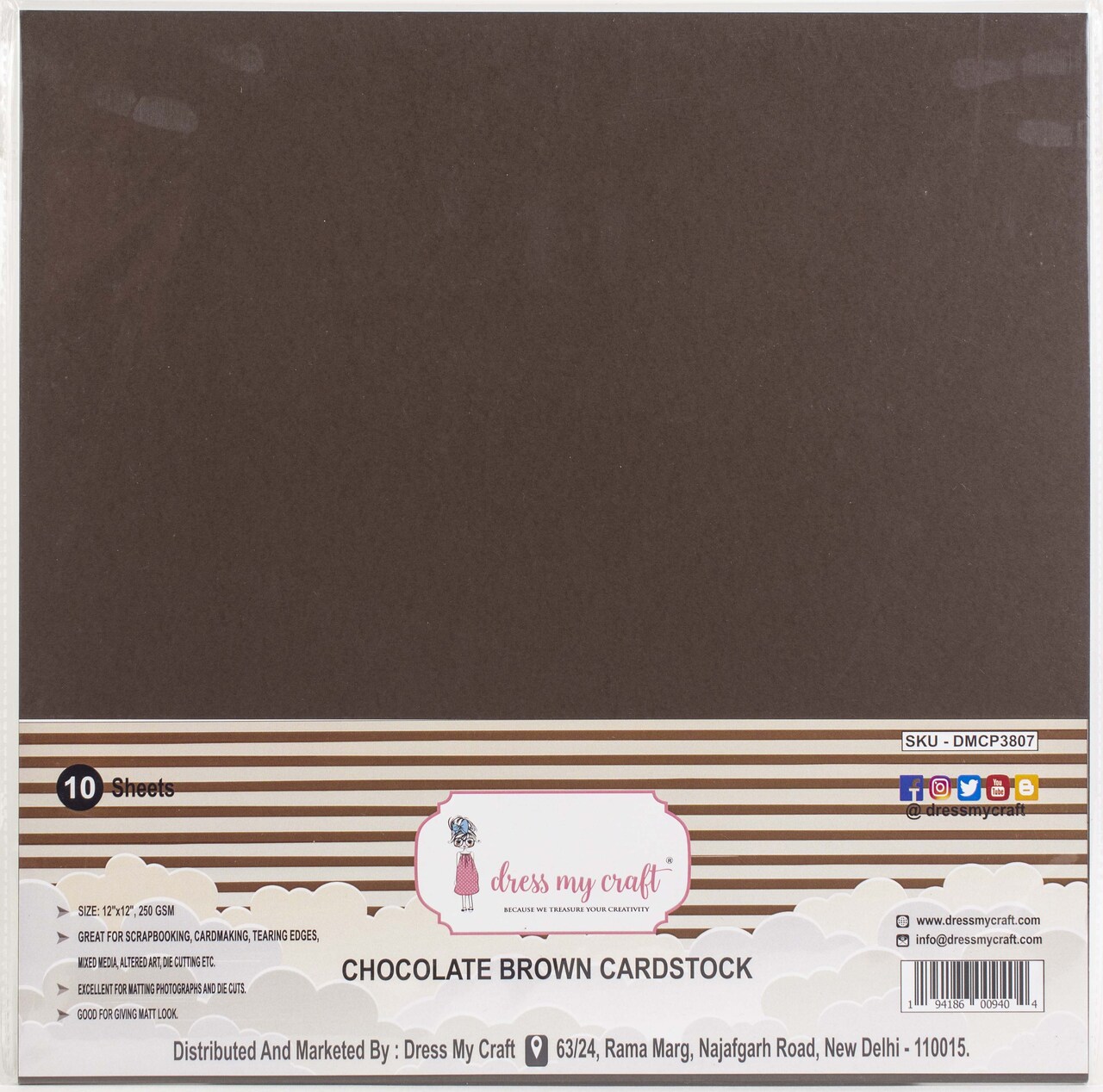 Dress My Craft Smooth Cardstock 250gsm 12"X12" 10/Pkg-Chocolate Brown
